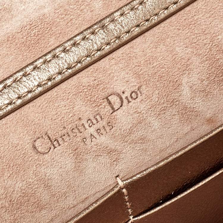 Pre Owned Dior Metallic Rose Gold Leather Diorama Wallet on Chain