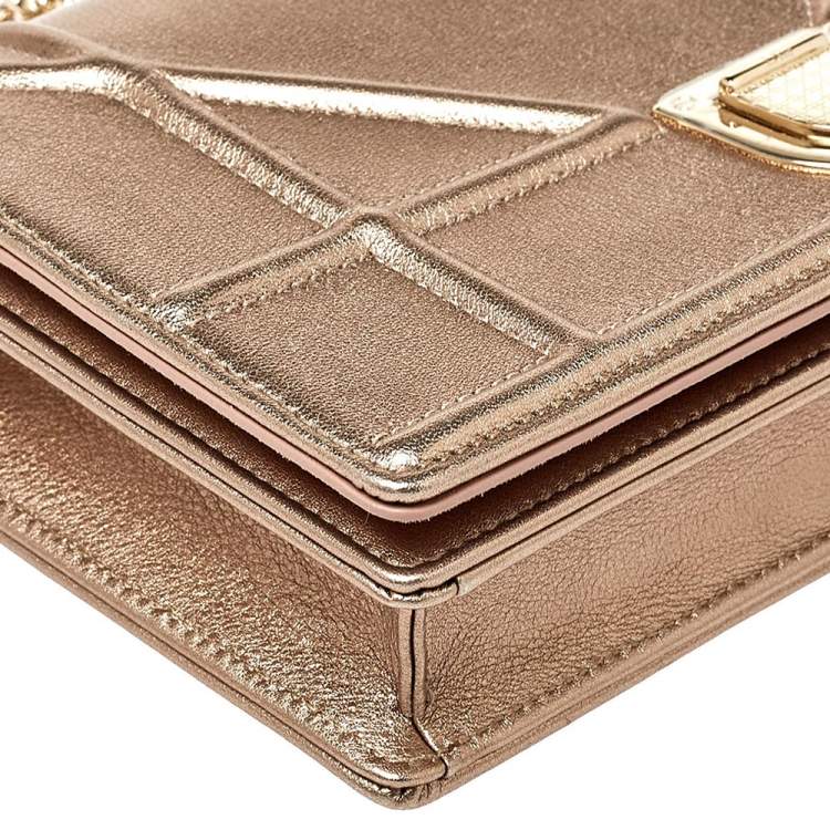 Pre Owned Dior Metallic Rose Gold Leather Diorama Wallet on Chain