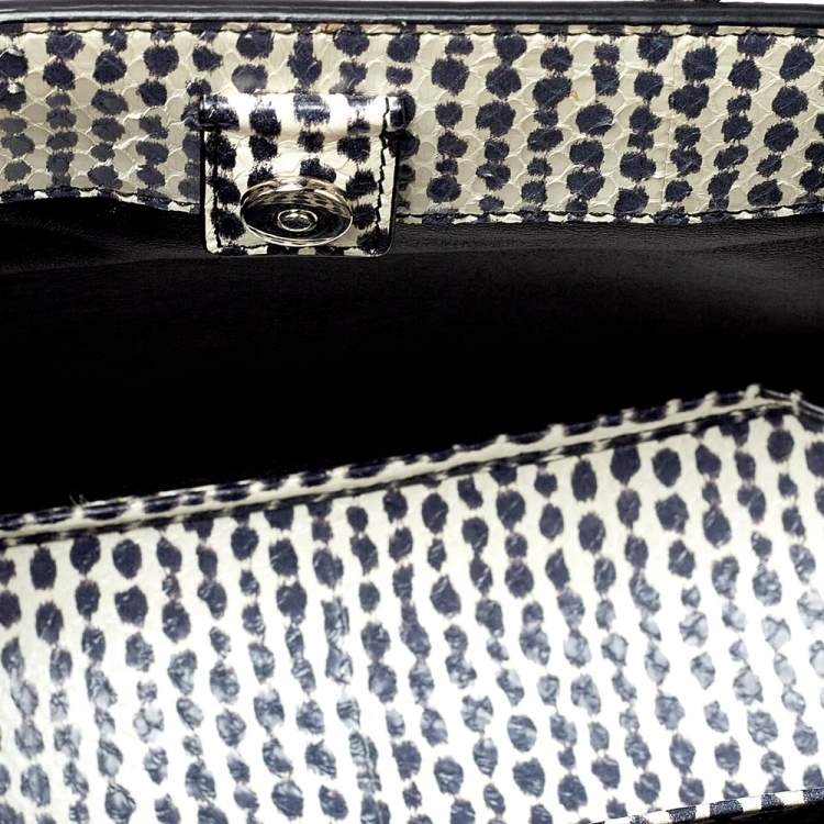 Pre Owned Dior White/Black Python Top Handle Bag