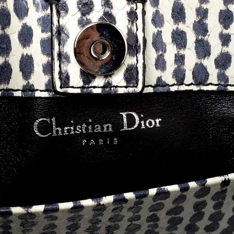 Pre Owned Dior White/Black Python Top Handle Bag