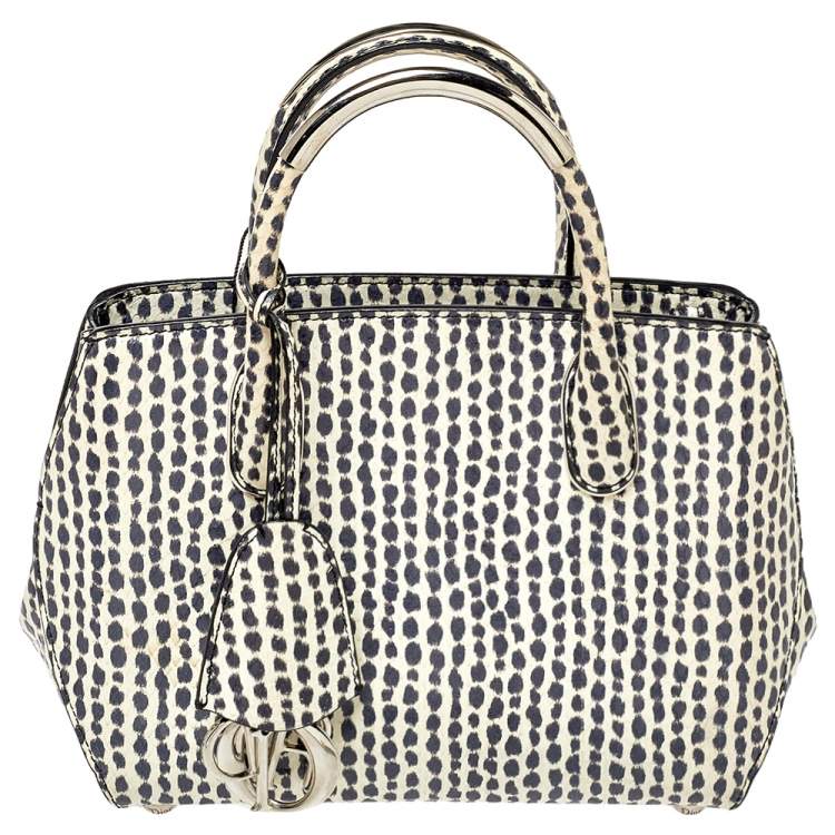 Pre Owned Dior White/Black Python Top Handle Bag