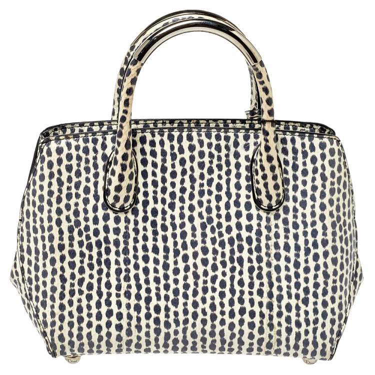 Pre Owned Dior White/Black Python Top Handle Bag