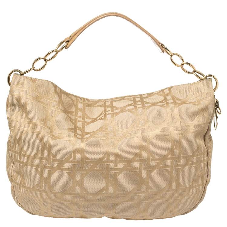 Pre Owned Dior Beige Cannage Canvas Lady Dior Hobo