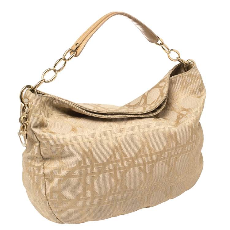 Pre Owned Dior Beige Cannage Canvas Lady Dior Hobo