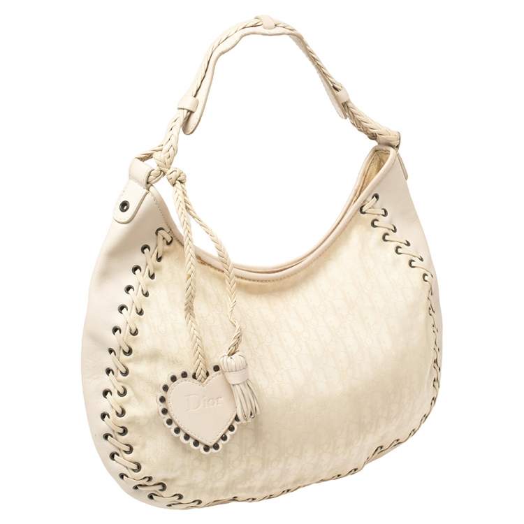 Pre Owned Dior Cream Oblique Canvas and Leather Ethnic Hobo