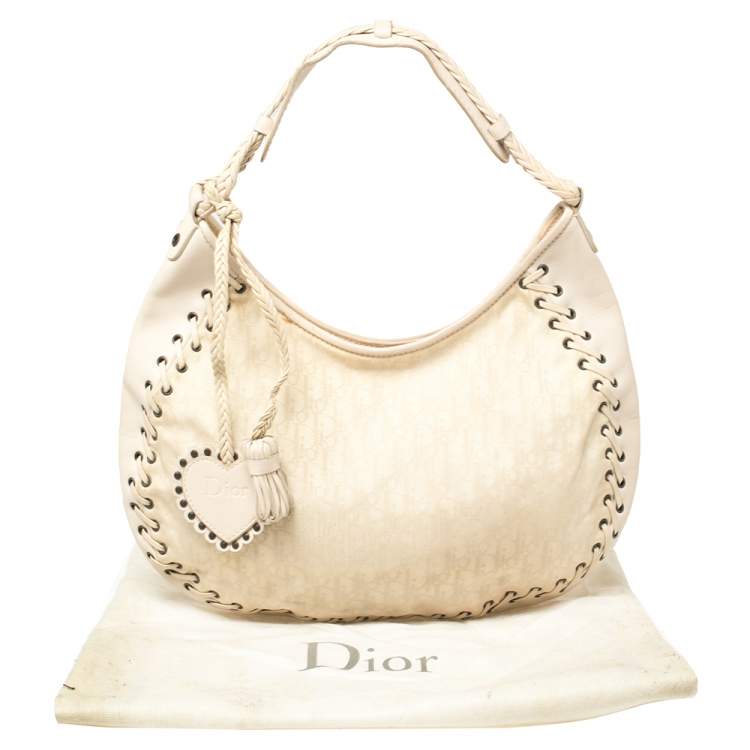 Pre Owned Dior Cream Oblique Canvas and Leather Ethnic Hobo