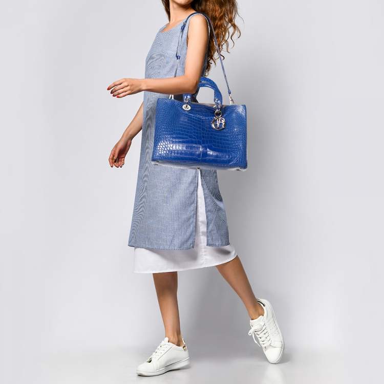 Christian Dior Bag Diorissimo Matte Blue Bi Color Crocodile Tote