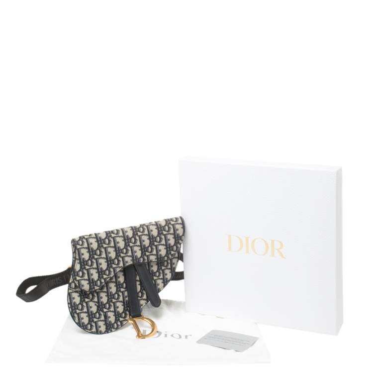 Pre Owned Dior Blue Oblique Canvas and Leather Saddle Belt Bag