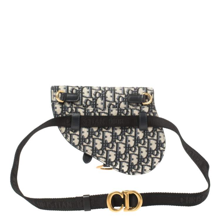 Pre Owned Dior Blue Oblique Canvas and Leather Saddle Belt Bag
