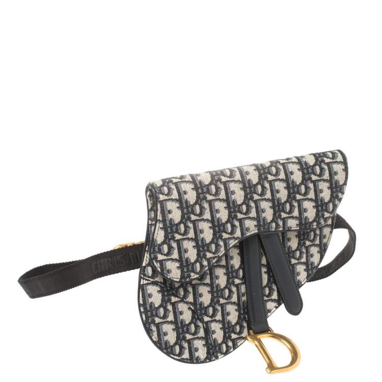 Pre Owned Dior Blue Oblique Canvas and Leather Saddle Belt Bag
