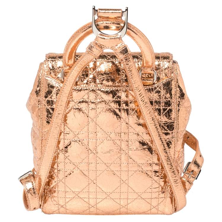 Pre Owned Dior Metallic Rose Gold Cannage Leather Stardust Backpack