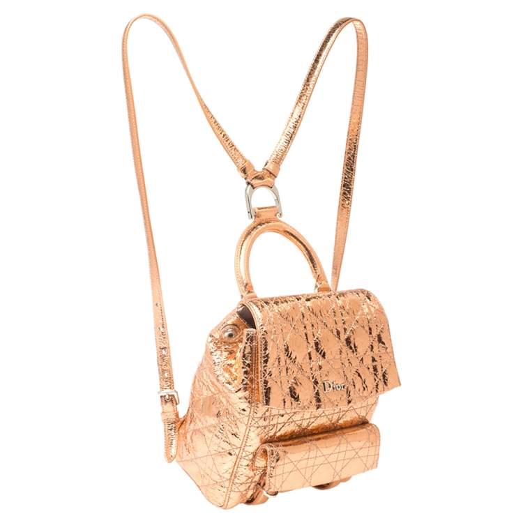 Pre Owned Dior Metallic Rose Gold Cannage Leather Stardust Backpack
