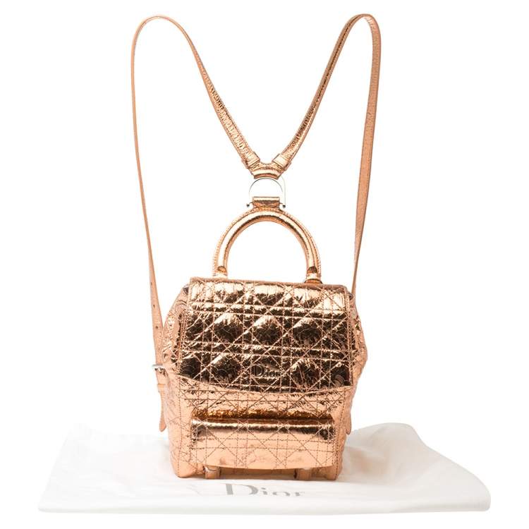 Pre Owned Dior Metallic Rose Gold Cannage Leather Stardust Backpack