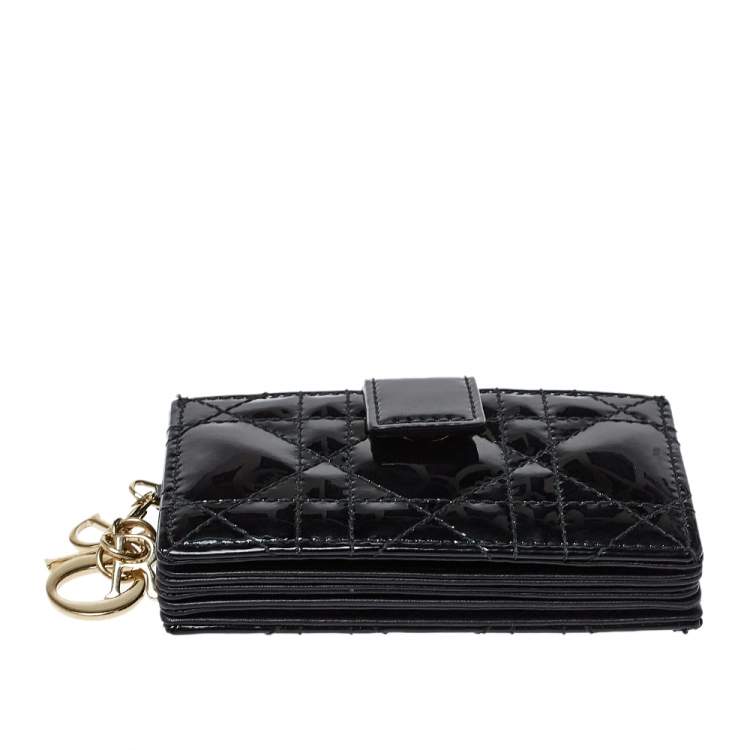 Pre Owned Dior Black Cannage Patent Leather Gusset Card Holder