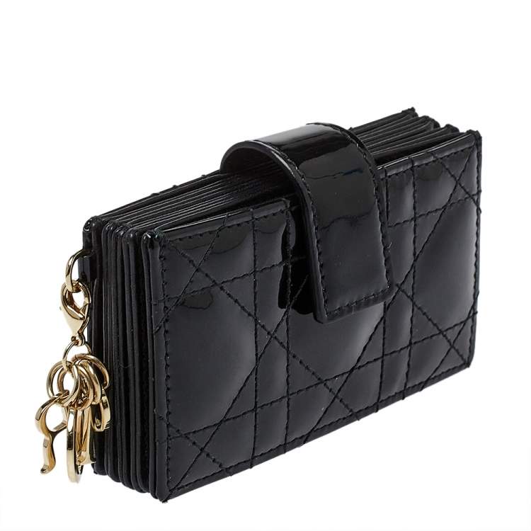 Pre Owned Dior Black Cannage Patent Leather Gusset Card Holder