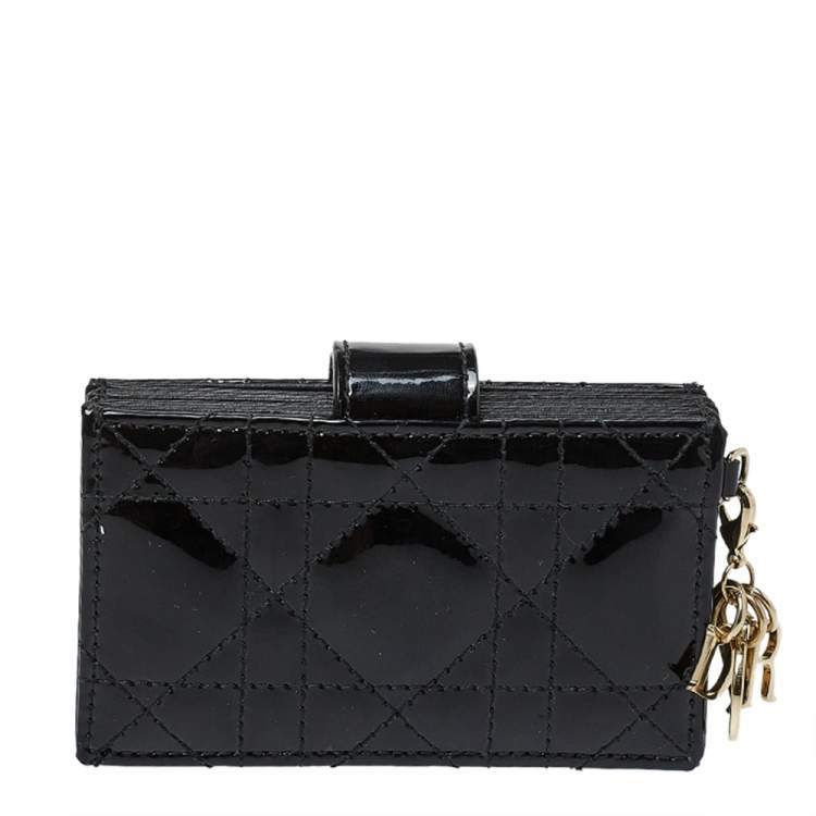 Pre Owned Dior Black Cannage Patent Leather Gusset Card Holder