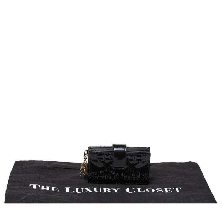 Pre Owned Dior Black Cannage Patent Leather Gusset Card Holder
