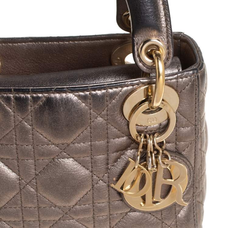 Pre Owned Dior Metallic Cannage Leather Mini Lady Dior Tote