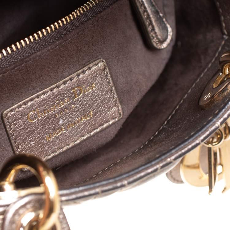 Pre Owned Dior Metallic Cannage Leather Mini Lady Dior Tote