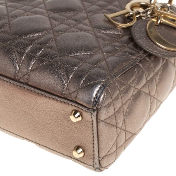 Pre Owned Dior Metallic Cannage Leather Mini Lady Dior Tote