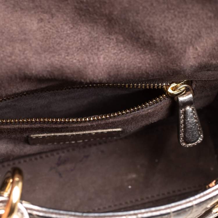 Pre Owned Dior Metallic Cannage Leather Mini Lady Dior Tote