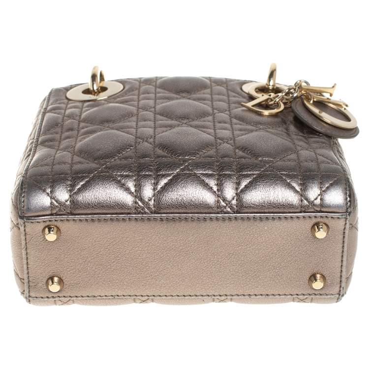 Pre Owned Dior Metallic Cannage Leather Mini Lady Dior Tote