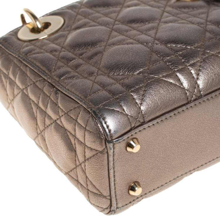 Pre Owned Dior Metallic Cannage Leather Mini Lady Dior Tote