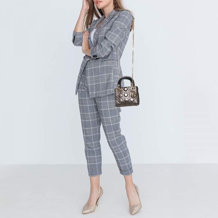 Pre Owned Dior Metallic Cannage Leather Mini Lady Dior Tote