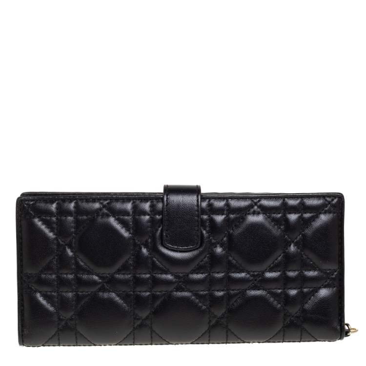 Pre Owned Dior Black Cannage Leather Lady Dior Long Bifold Wallet