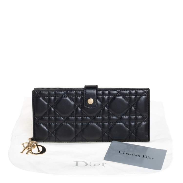 Pre Owned Dior Black Cannage Leather Lady Dior Long Bifold Wallet