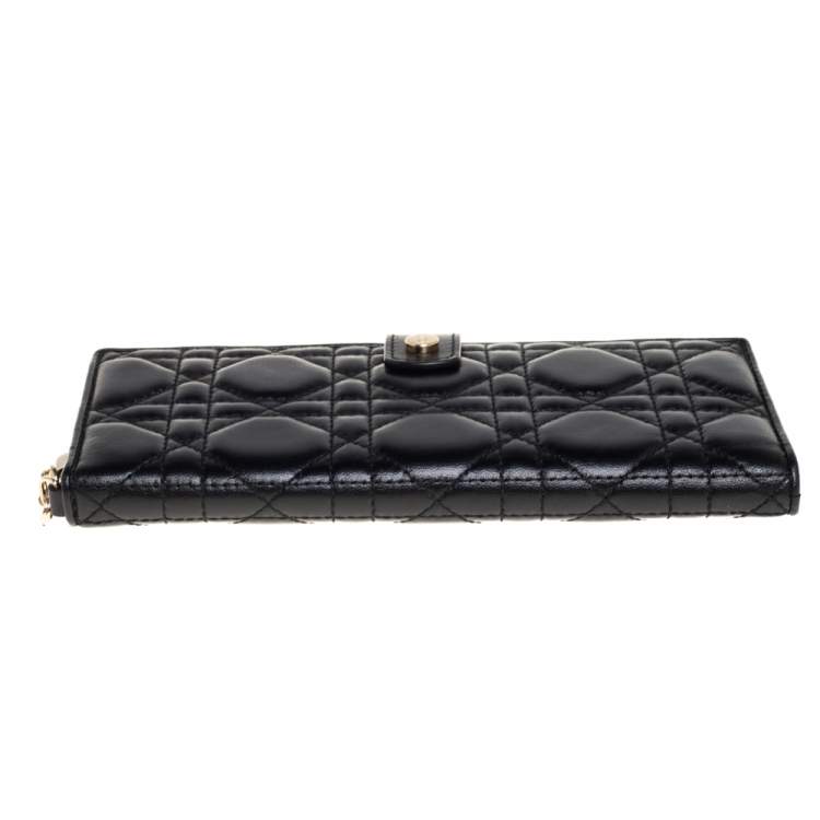 Pre Owned Dior Black Cannage Leather Lady Dior Long Bifold Wallet