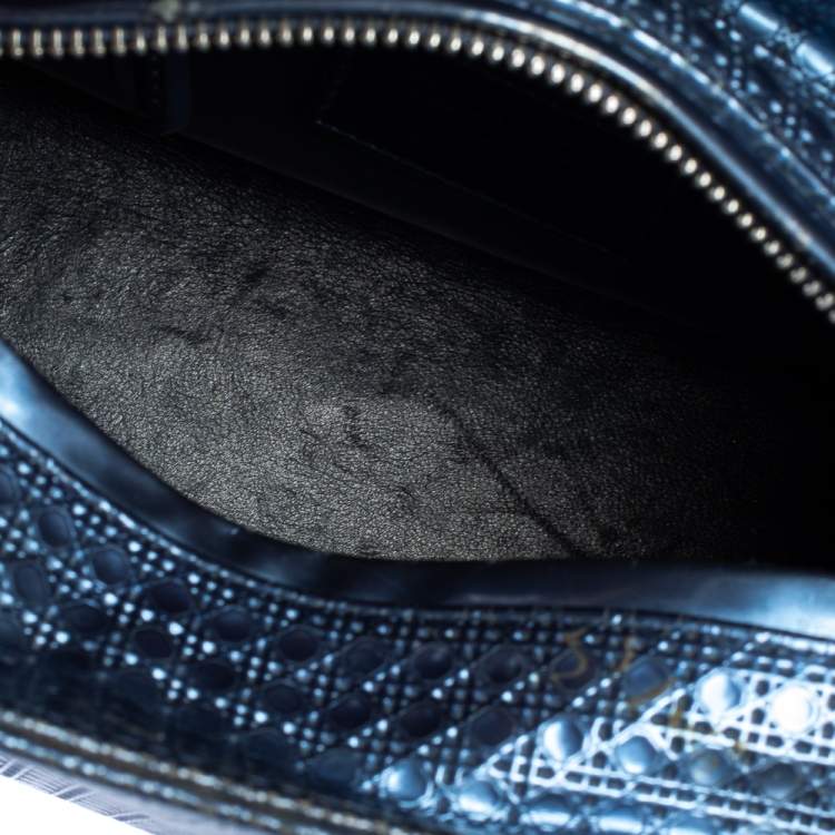 Pre Owned Dior Metallic Blue Microcannage Leather Medium Lady Dior Tote 