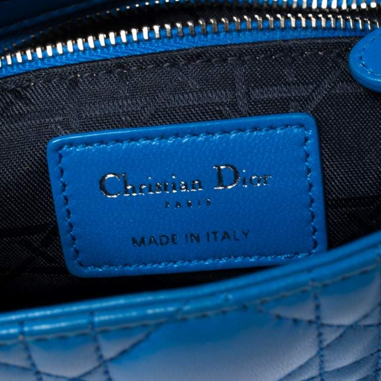 Pre Owned Dior Blue Cannage Leather Mini Lady Dior Tote