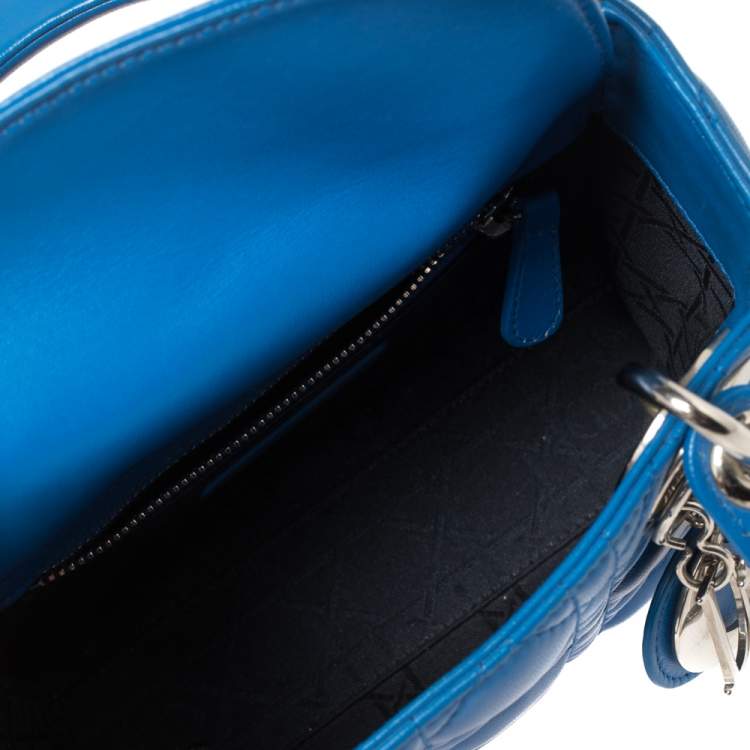 Pre Owned Dior Blue Cannage Leather Mini Lady Dior Tote