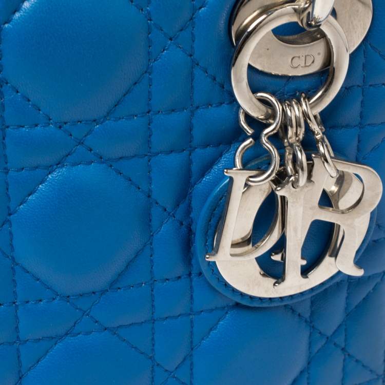 Pre Owned Dior Blue Cannage Leather Mini Lady Dior Tote