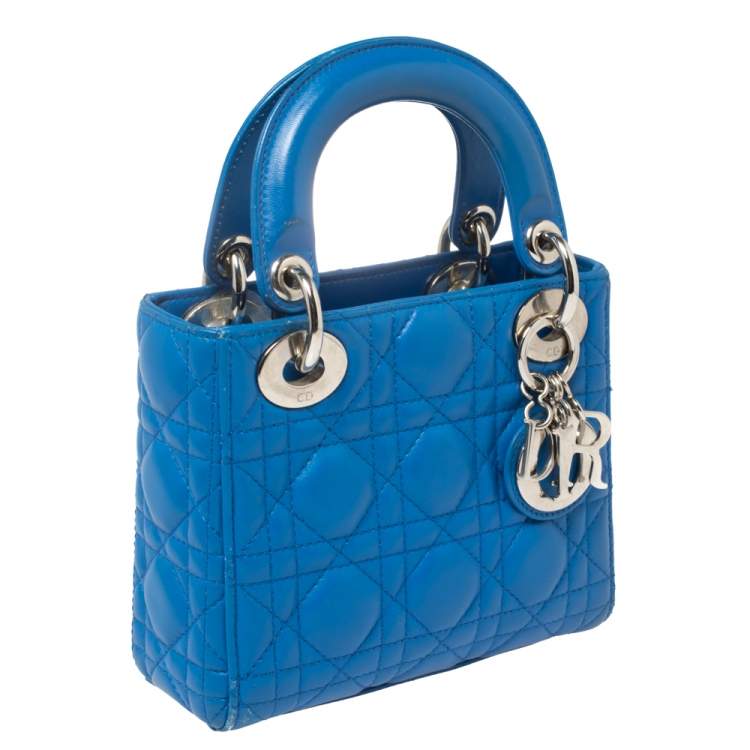 Pre Owned Dior Blue Cannage Leather Mini Lady Dior Tote