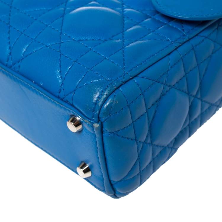 Pre Owned Dior Blue Cannage Leather Mini Lady Dior Tote