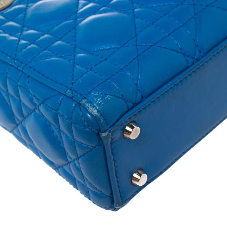 Pre Owned Dior Blue Cannage Leather Mini Lady Dior Tote