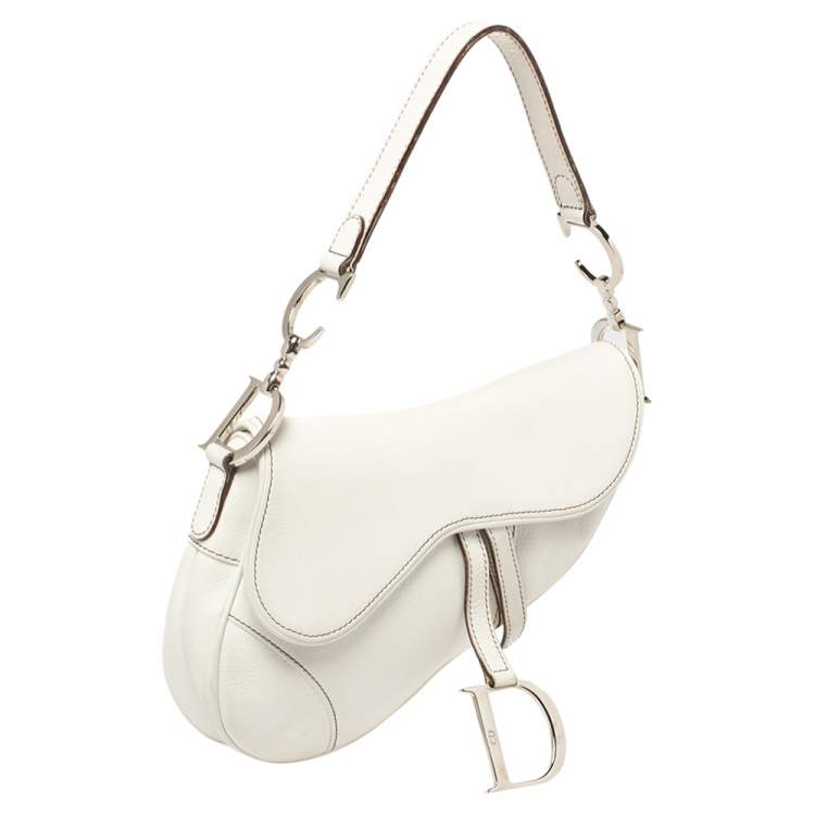 Pre Owned Dior White Leather Saddle Bag