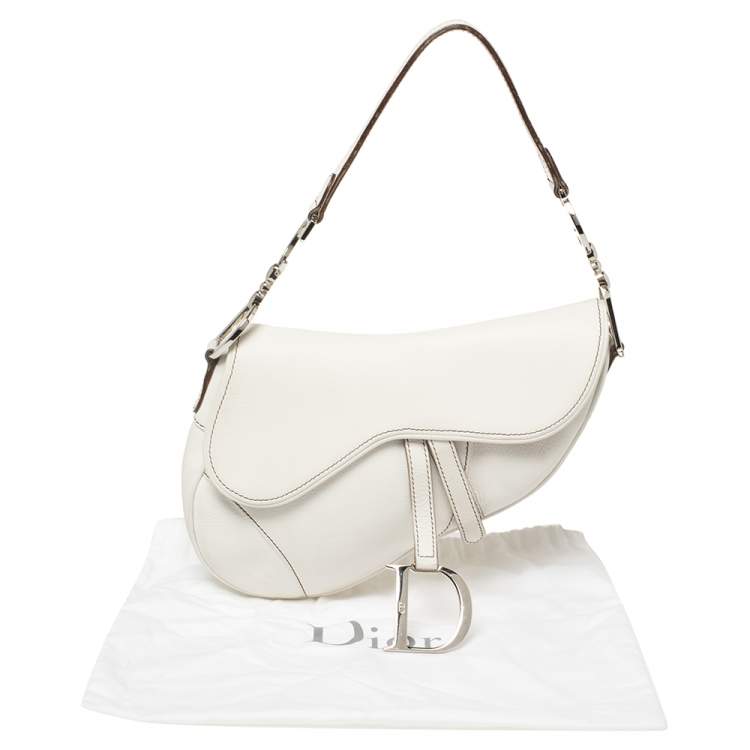 Pre Owned Dior White Leather Saddle Bag