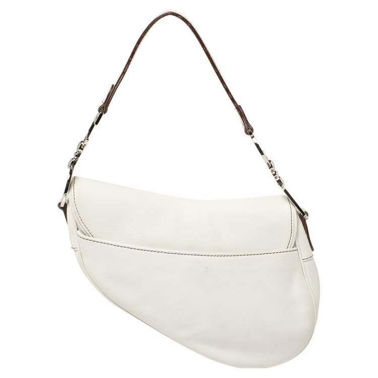 Pre Owned Dior White Leather Saddle Bag