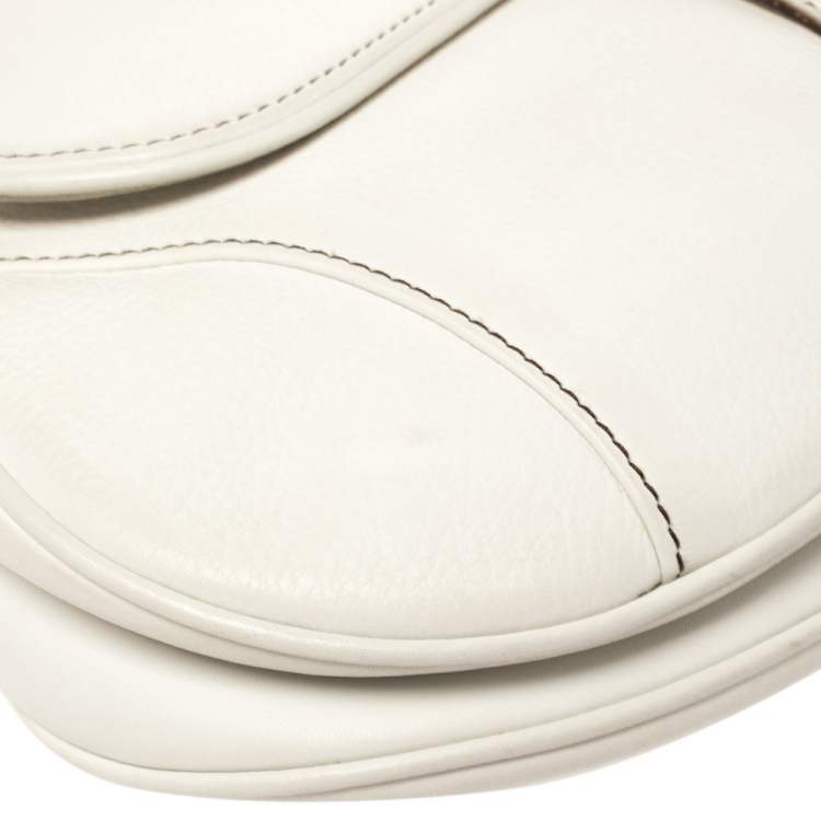 Pre Owned Dior White Leather Saddle Bag