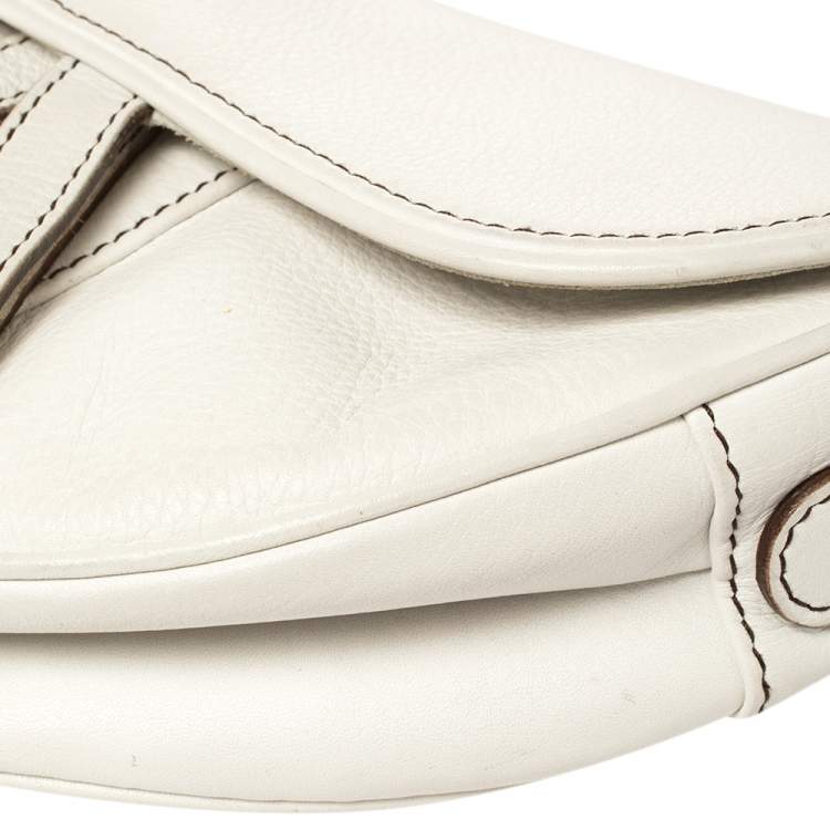 Pre Owned Dior White Leather Saddle Bag