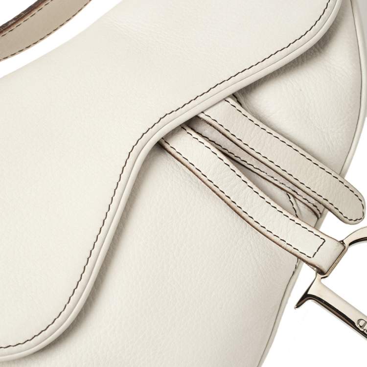 Pre Owned Dior White Leather Saddle Bag