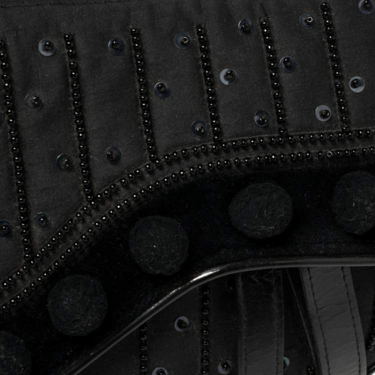 Pre Owned Dior Black Velvet/Nylon and Leather Vintage Pom Pom Embellished Saddle Bag