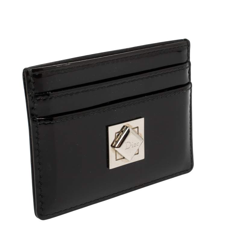 Pre Owned Dior Black Patent Leather Turn Me Dior Card Holder