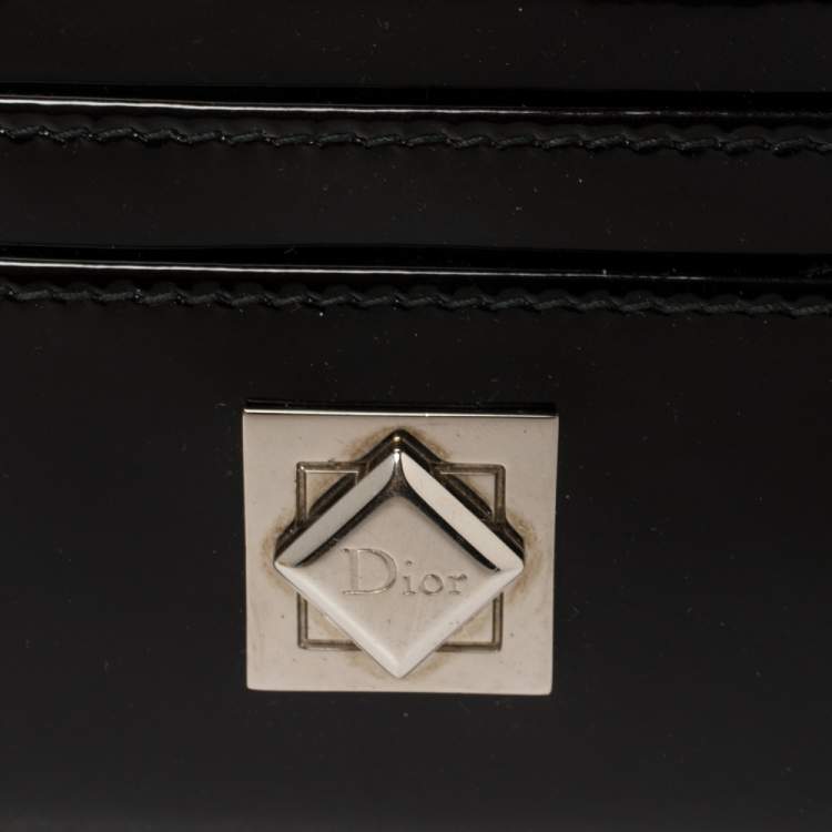 Pre Owned Dior Black Patent Leather Turn Me Dior Card Holder