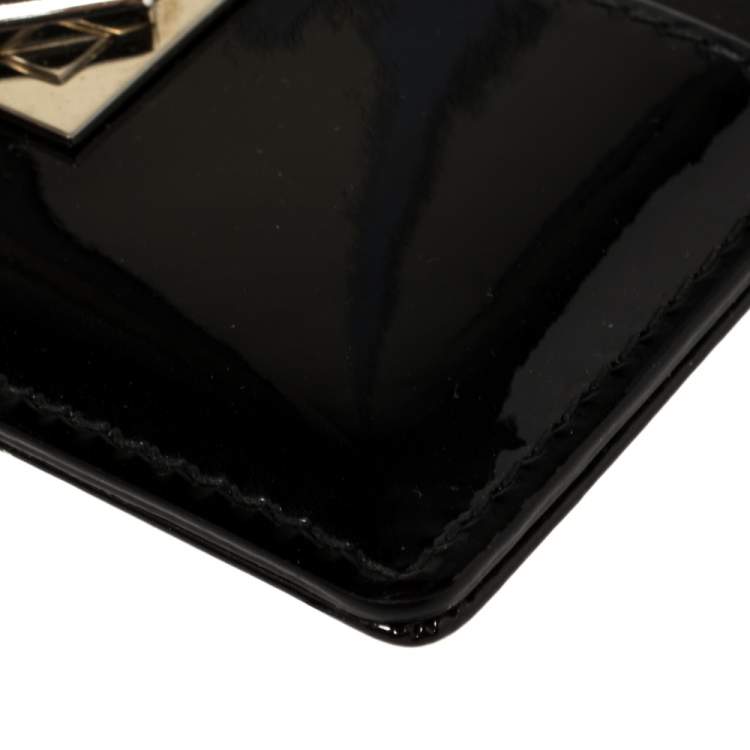 Pre Owned Dior Black Patent Leather Turn Me Dior Card Holder