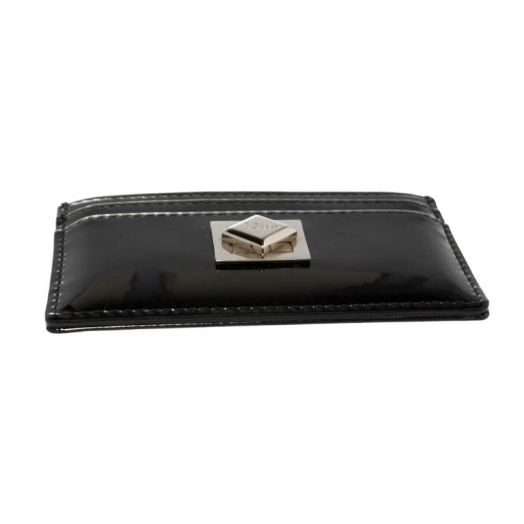 Pre Owned Dior Black Patent Leather Turn Me Dior Card Holder
