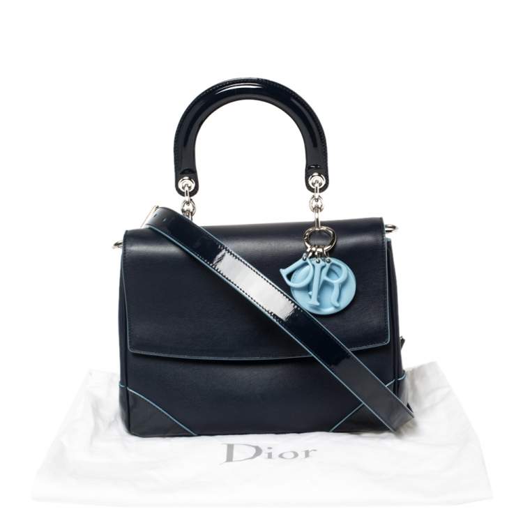 Pre Owned Dior Navy Blue Leather Small Be Dior Flap Top Handle Bag